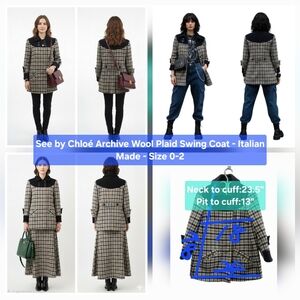 See by Chloé Archive Wool Plaid Swing Coat - Italian Made - Size 0-2